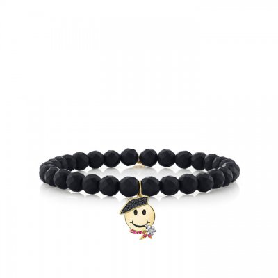 Gold & Diamond French Happy Face on Black Onyx