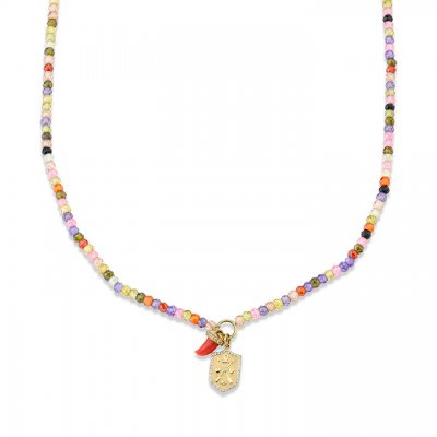 Gold & Diamond Love Crest & Horn Rainbow Zircon Necklace