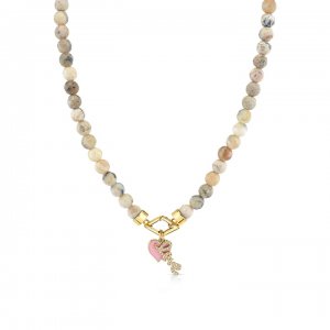 Gold & Diamond Love & Heart African Opal Necklace