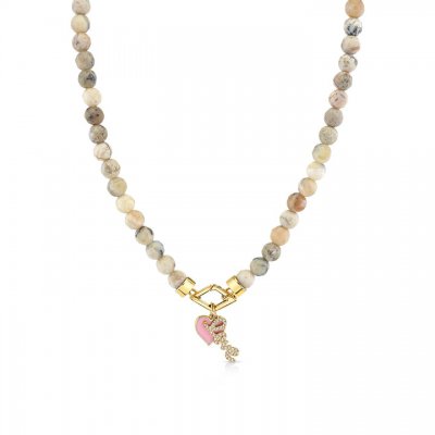 Gold & Diamond Love & Heart African Opal Necklace