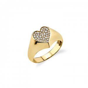 Gold & Diamond Heart Signet Ring