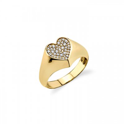 Gold & Diamond Heart Signet Ring