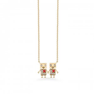 Gold & Diamond Robot Friendship Necklace