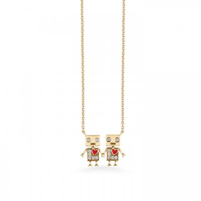 Gold & Diamond Robot Friendship Necklace