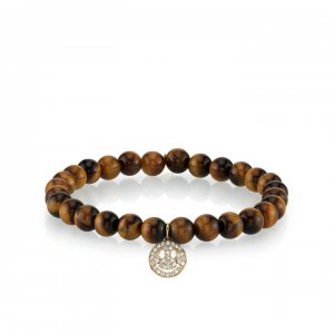 Men's Collection Gold & Diamond Happy Face on Tiger's Eye