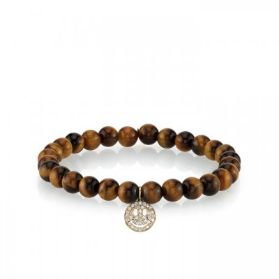 Men's Collection Gold & Diamond Happy Face on Tiger's Eye