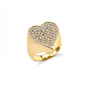 Gold & Diamond Large Heart Signet Ring