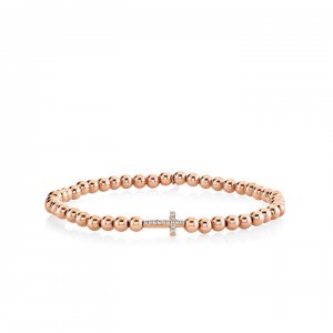 Rose Gold & Diamond Cross on 14k Rose Gold Beads