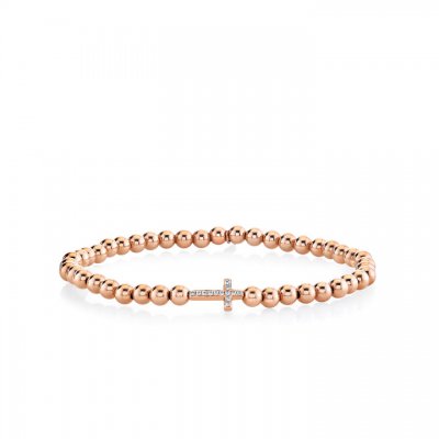 Rose Gold & Diamond Cross on 14k Rose Gold Beads