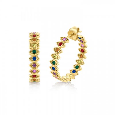 Gold & Rainbow Marquise Eye Medium Hoops