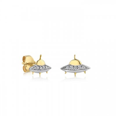 Little Loves Gold & Diamond Flying Saucer Stud