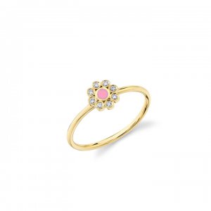 Gold & Bezel Diamond Enamel Flower Ring