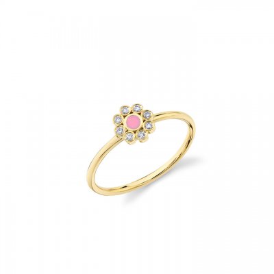 Gold & Bezel Diamond Enamel Flower Ring