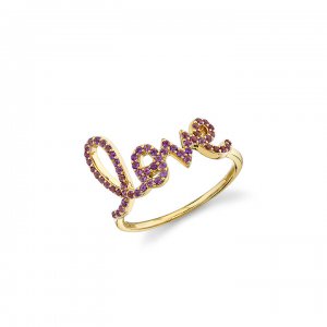 Gold & Pave Amethyst Large Love Ring