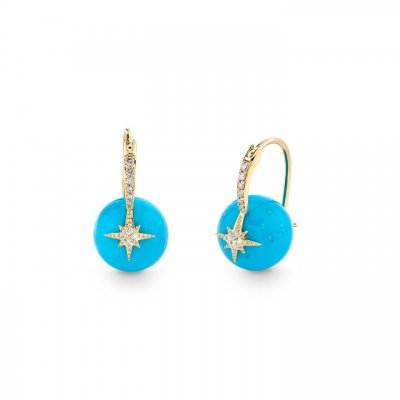 Gold & Diamond Starburst Turquoise Earrings