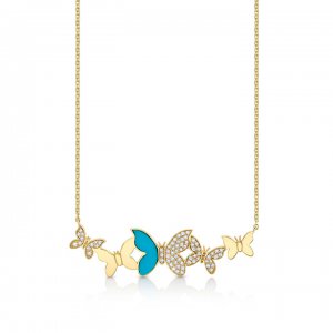 Gold & Diamond Butterfly Cluster Necklace