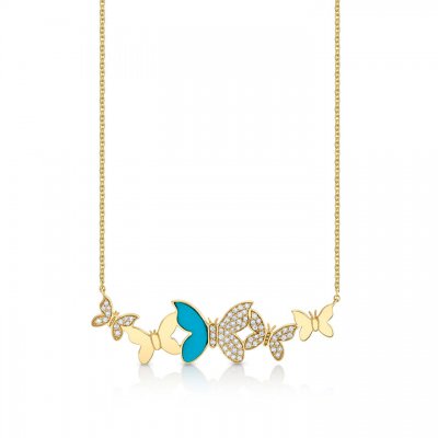 Gold & Diamond Butterfly Cluster Necklace