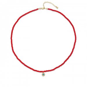 Little Loves Gold & Diamond Enamel Flower Bamboo Coral Necklace