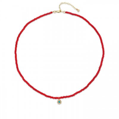 Little Loves Gold & Diamond Enamel Flower Bamboo Coral Necklace