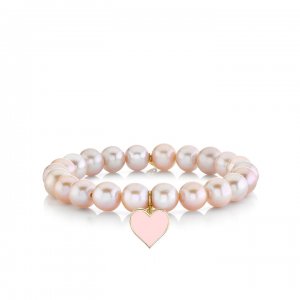 Gold & Enamel Heart on Natural Pink Pearls