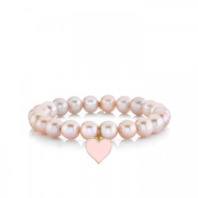 Gold & Enamel Heart on Natural Pink Pearls