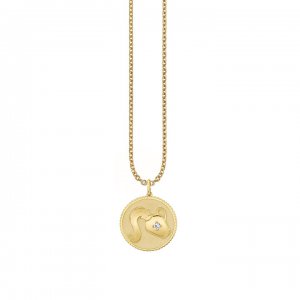 Gold & Diamond Large Aquarius Zodiac Medallion