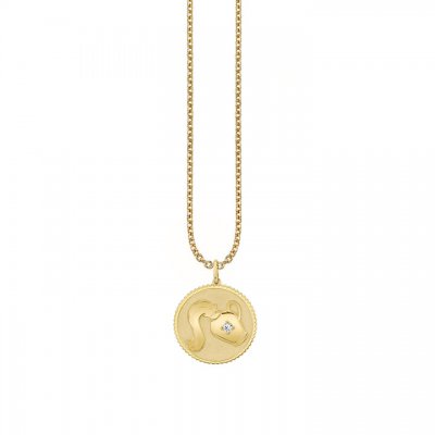 Gold & Diamond Large Aquarius Zodiac Medallion