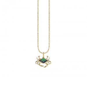 Gold & Multicolor Gemstone Crab Charm