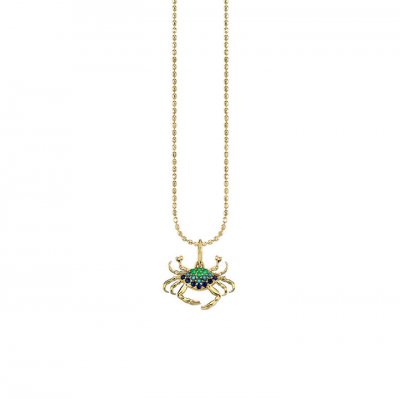 Gold & Multicolor Gemstone Crab Charm