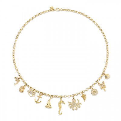 Gold & Diamond Sea Life Multi Charm Necklace