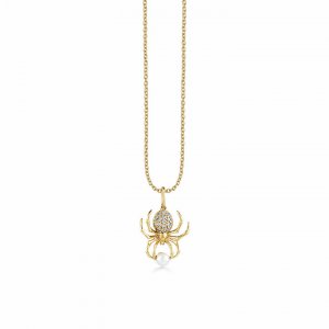 Gold & Diamond Spider Pearl Charm