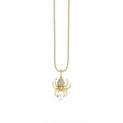 Gold & Diamond Spider Pearl Charm