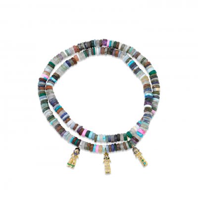 Gold & Diamond Multi-Doll Rainbow Heishi Wrap Bracelet