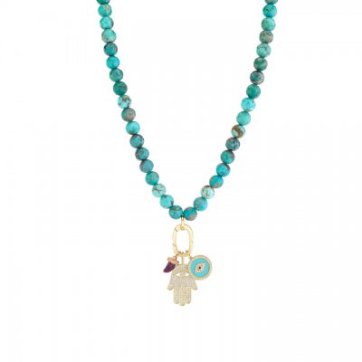 Gold & Diamond Multi-Charm Turquoise Necklace