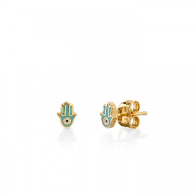 Gold & Turquoise Mini Enamel Hamsa Stud