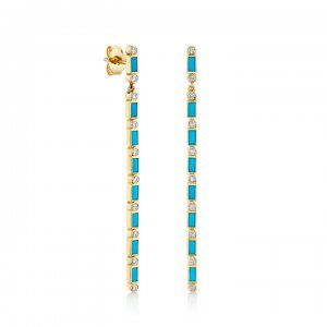 Gold & Diamond Baguette & Bezel Drop Earrings