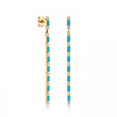 Gold & Diamond Baguette & Bezel Drop Earrings