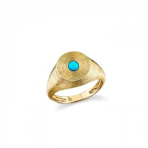 Gold & Turquoise Large Fluted Signet Ring