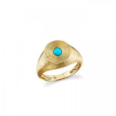 Gold & Turquoise Large Fluted Signet Ring