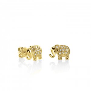 Gold & Diamond Mini Elephant Stud