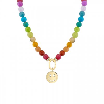 Pure Gold Large Happy Face Rainbow Jade Necklace