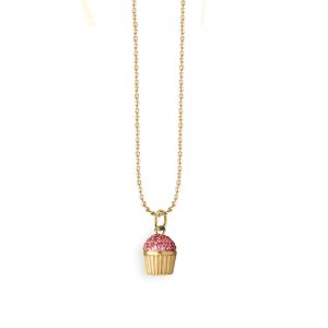 Gold & Pink Sapphire Large Cupcake Charm