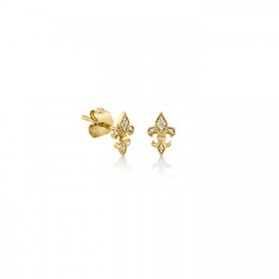 Gold & Diamond Small Fleur de Lis Stud