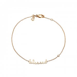 Gold Plated Sterling Silver Blessed Bracelet with Bezel-Set Diamond