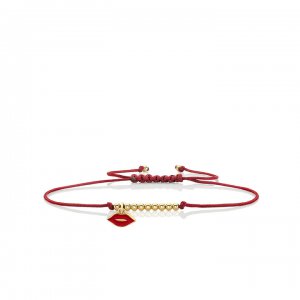 Gold & Enamel Tiny Lips Cord Bracelet