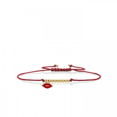 Gold & Enamel Tiny Lips Cord Bracelet