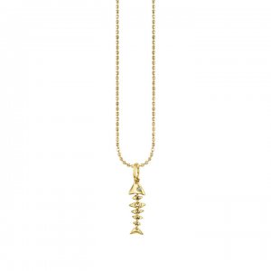 Gold & Diamond Small Fishbone Charm