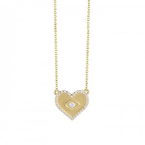 Gold & Diamond Large Heart Marquise Eye Necklace