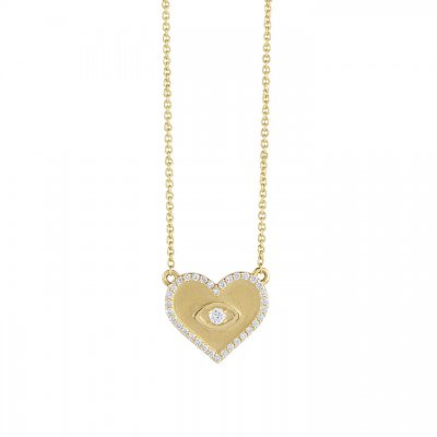 Gold & Diamond Large Heart Marquise Eye Necklace