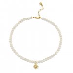 Gold & Diamond Clam Shell Anklet on Fresh Water Pearls